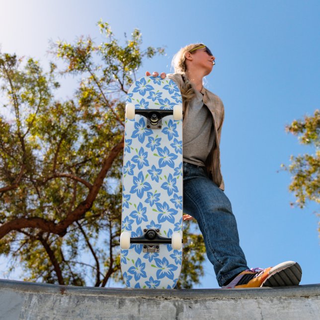 Blue Hibiscus, Blue Flowers, Pattern Of Flowers Skateboard (Outdoor 1)