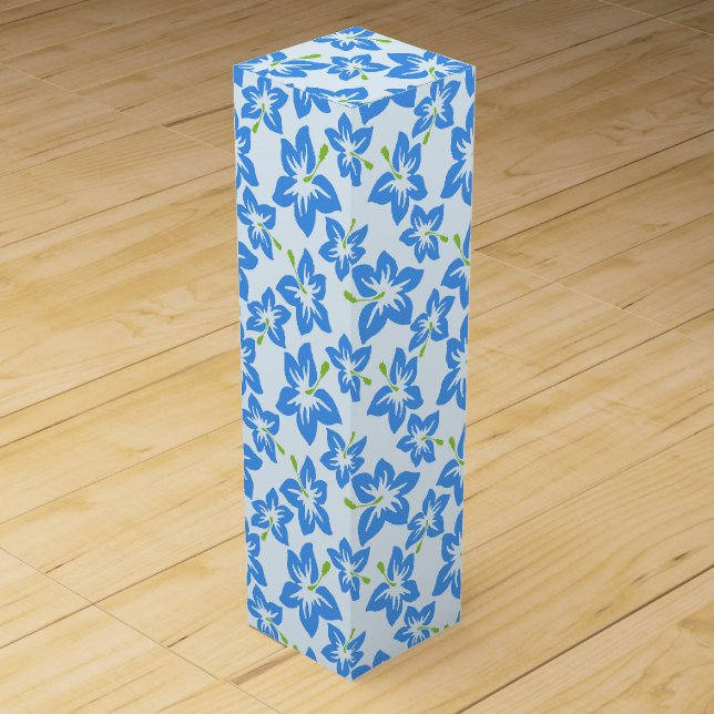 Blue Hibiscus, Blue Flowers, Pattern Of Flowers Wine Box (Front)