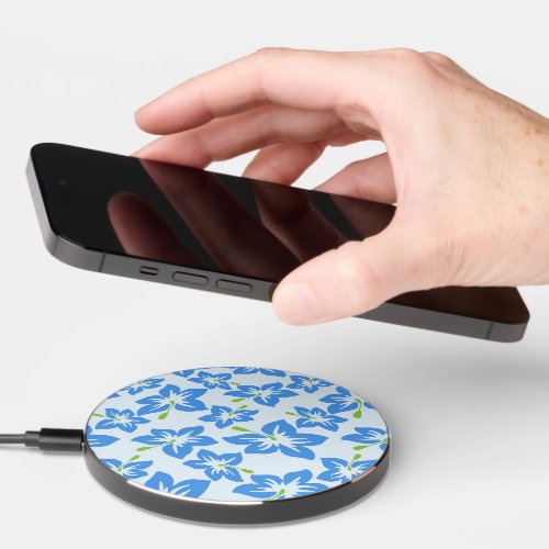 Blue Hibiscus Blue Flowers Pattern Of Flowers Wireless Charger