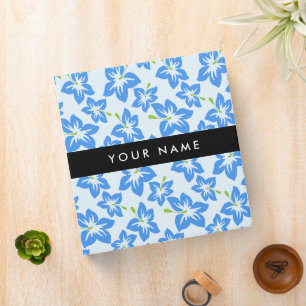 Blue Hibiscus, Blue Flowers, Your Name 3 Ring Binder