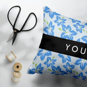 Blue Hibiscus, Blue Flowers, Your Name Accent Pillow