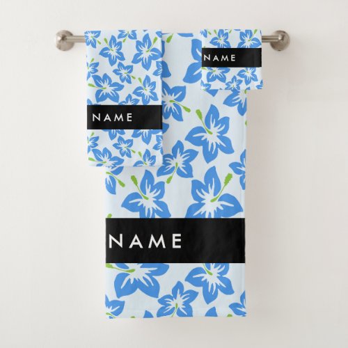 Blue Hibiscus Blue Flowers Your Name Bath Towel Set