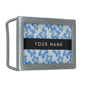 Blue Hibiscus, Blue Flowers, Your Name Belt Buckle
