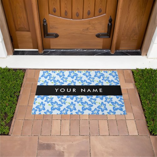 Blue Hibiscus Blue Flowers Your Name Doormat