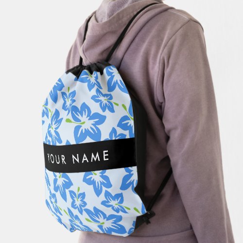 Blue Hibiscus Blue Flowers Your Name Drawstring Bag