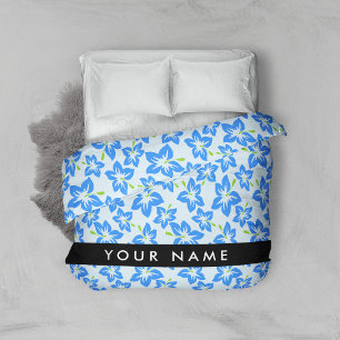 Blue Hibiscus, Blue Flowers, Your Name Duvet Cover