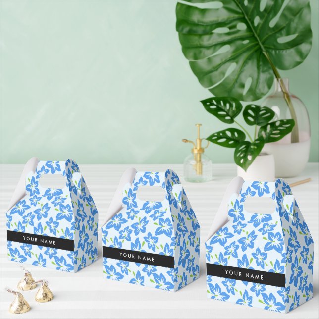 Blue Hibiscus, Blue Flowers, Your Name Favor Boxes (Multiple)