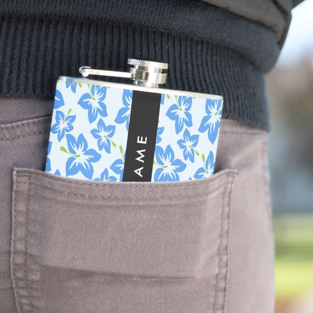 Blue Hibiscus, Blue Flowers, Your Name Flask (In Situ)