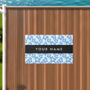 Blue Hibiscus, Blue Flowers, Your Name Outdoor Rug