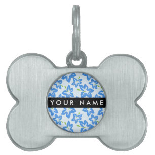 Blue Hibiscus, Blue Flowers, Your Name Pet ID Tag