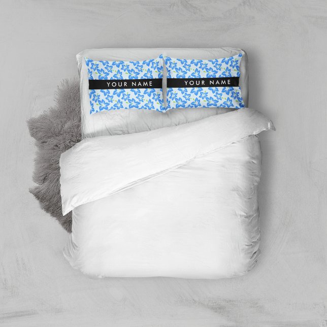 Blue Hibiscus, Blue Flowers, Your Name Pillow Case (Creator Uploaded)