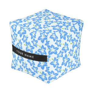 Blue Hibiscus, Blue Flowers, Your Name Pouf
