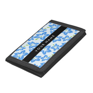 Blue Hibiscus, Blue Flowers, Your Name Trifold Wallet