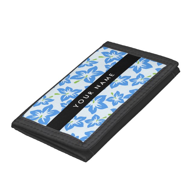 Blue Hibiscus, Blue Flowers, Your Name Trifold Wallet (Bottom)