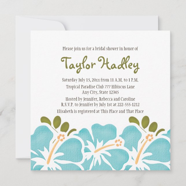 Blue Hibiscus Bridal Shower Invitations (Front)