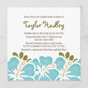 Blue Hibiscus Bridal Shower Invitations