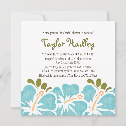 Blue Hibiscus Bridal Shower Invitations
