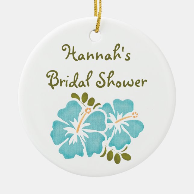 Blue Hibiscus Bridal Shower Ornament Favor (Front)
