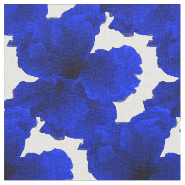 Blue Hibiscus Floral Print Fabric (Close Up)