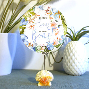 Blue Hibiscus Flower, Green Tropical Leaves Sign Invitation