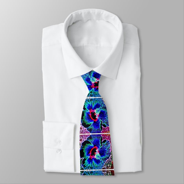 Blue Hibiscus flower Neck Tie (Tied)