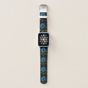 Blue Hibiscus Flower On Black,  Apple Watch Band