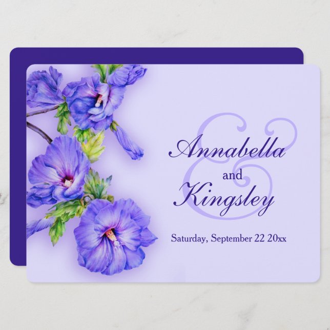 Blue hibiscus flower wedding invitation (Front/Back)
