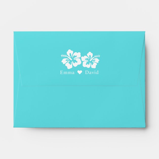 Blue Hibiscus Flowers Beach Wedding Envelope (Back (Top Flap))