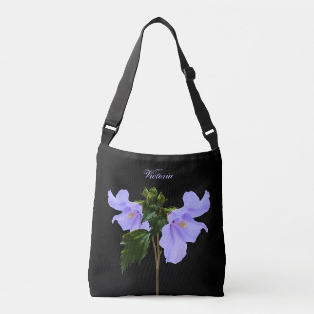 Blue Hibiscus Flowers Black Crossbody Tote Bags (Front)