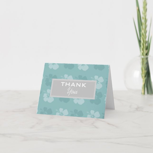 Blue Hibiscus Flowers Thank You Card (Front)