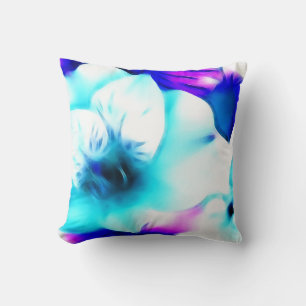 Blue Hibiscus Fractal Art Throw Pillow