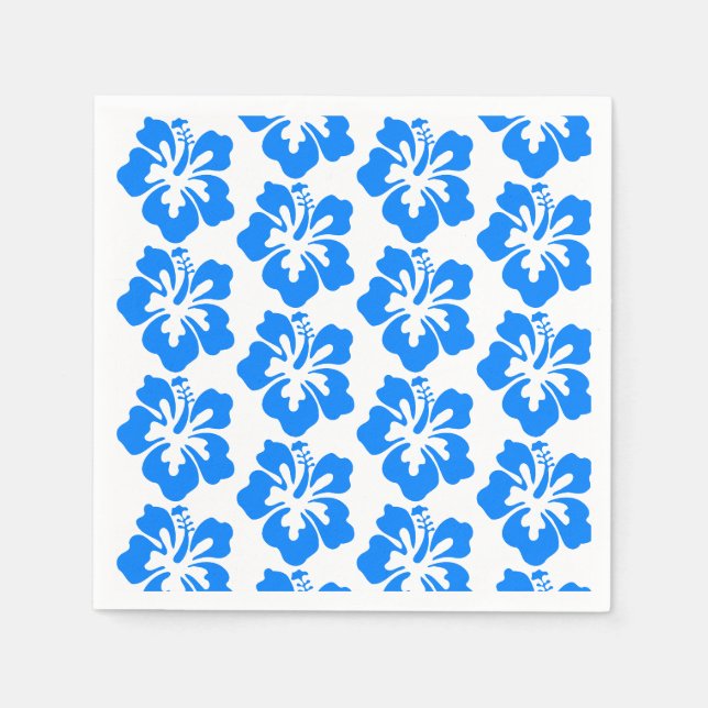 Blue Hibiscus Hawaiian Flower Luau Birthday Napkins (Front)