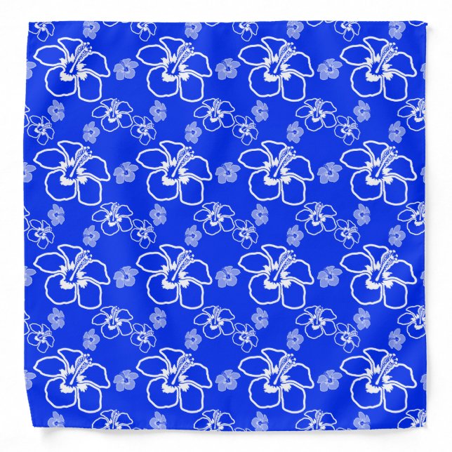 Blue Hibiscus Hawaiian Pattern Bandana (Front)