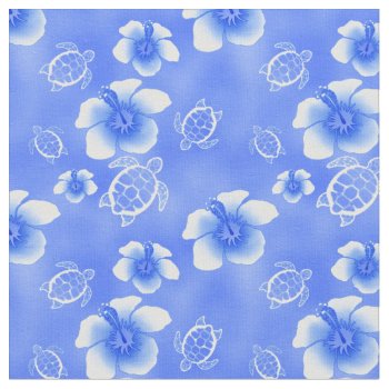 Blue Hibiscus Honu Hawaiian Fabric by BailOutIsland at Zazzle