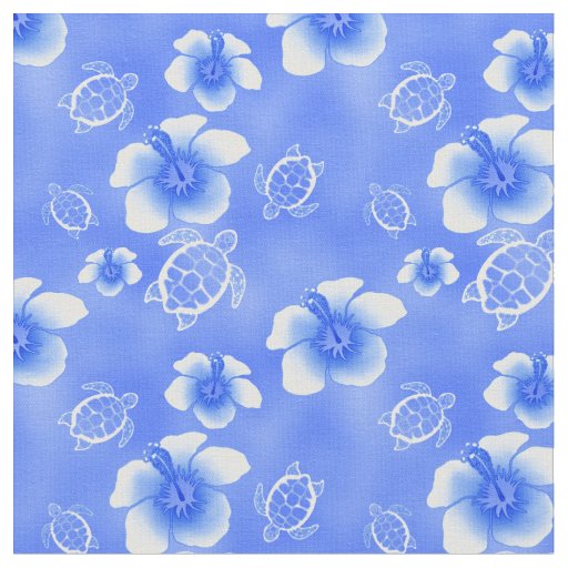 Blue Hibiscus Honu Hawaiian Fabric