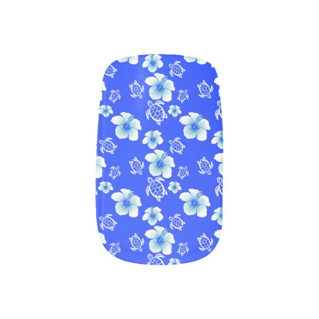 Blue Hibiscus Honu Hawaiian Pattern Minx Nail Art (Left Thumb)