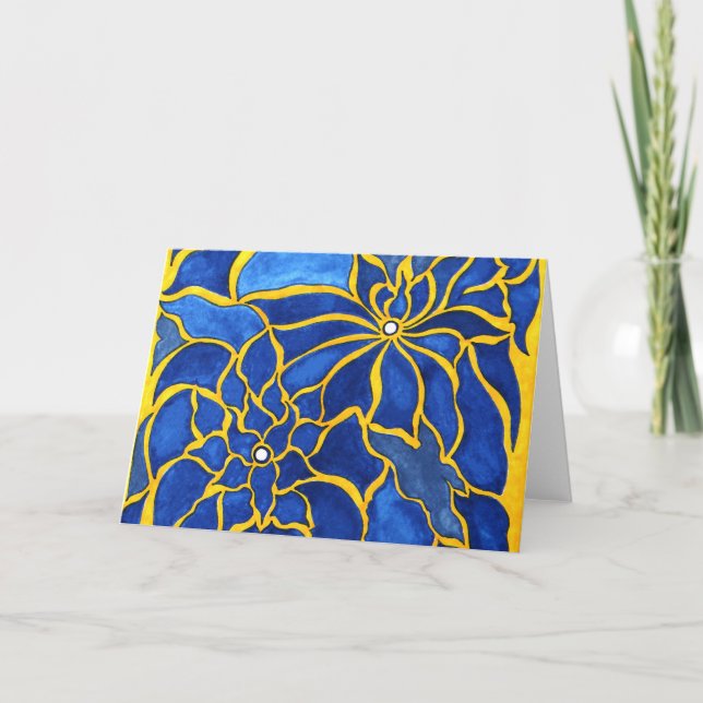 Blue hibiscus letterpress thank you card (Front)