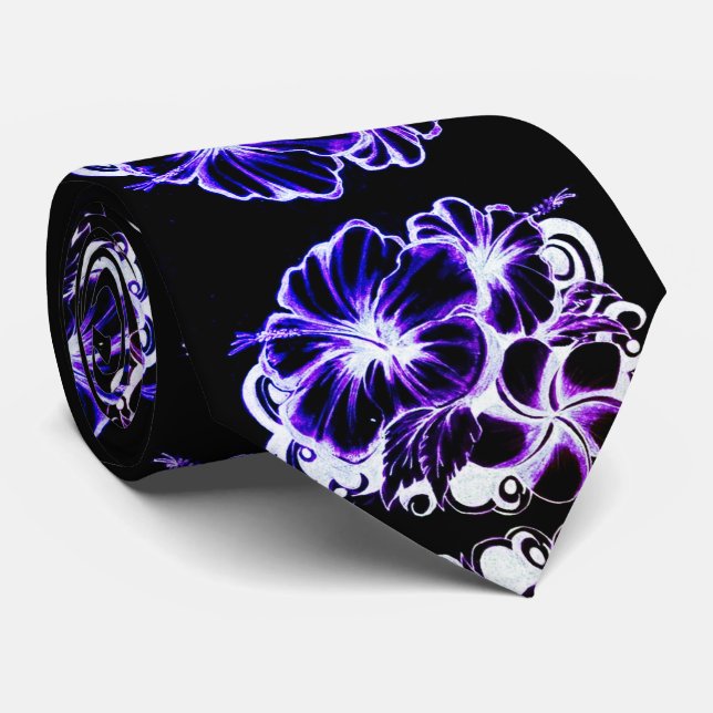 Blue Hibiscus Neck Tie (Rolled)