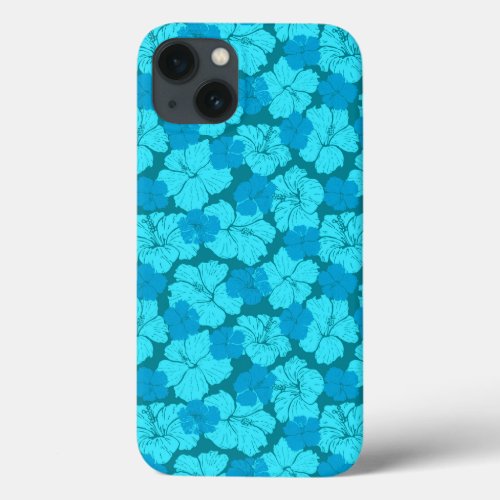 Blue hibiscus pattern iPhone 13 case