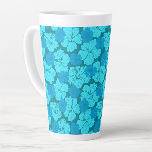 Blue hibiscus pattern latte mug