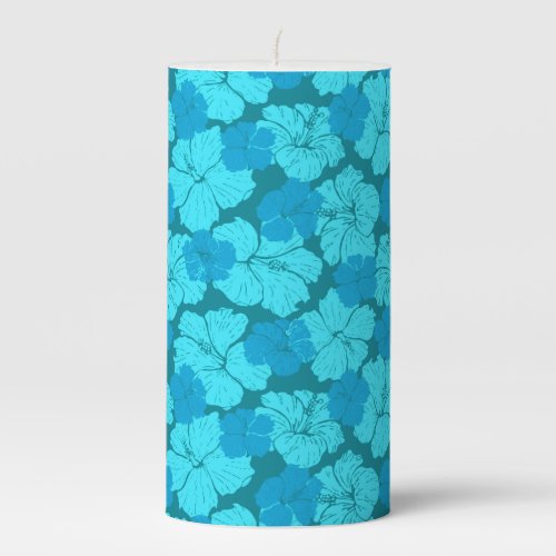 Blue hibiscus pattern pillar candle