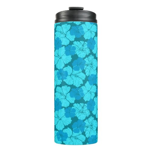 Blue hibiscus pattern  thermal tumbler