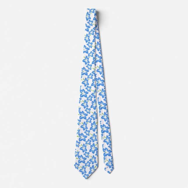 Blue Hibiscus Retro Hawaiian pattern  Neck Tie (Front)
