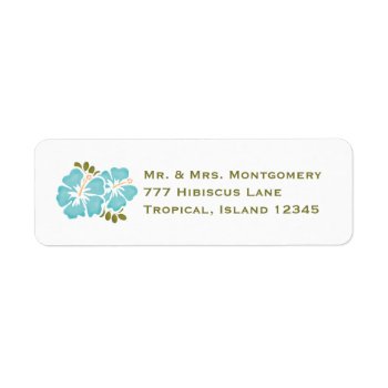 Blue Hibiscus Return Address Labels Custom by OccasionInvitations at Zazzle