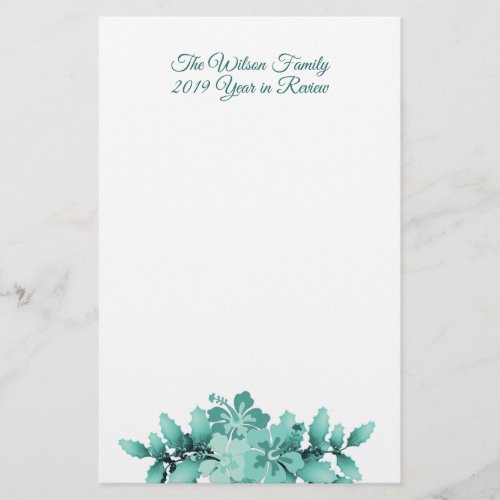 Blue Hibiscus Swag Family Christmas Letter Paper