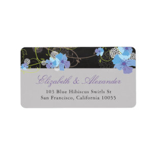Blue Hibiscus & Swallows Floral Chalkboard Address Label