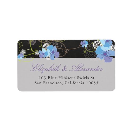 Blue Hibiscus  Swallows Floral Chalkboard Address Label