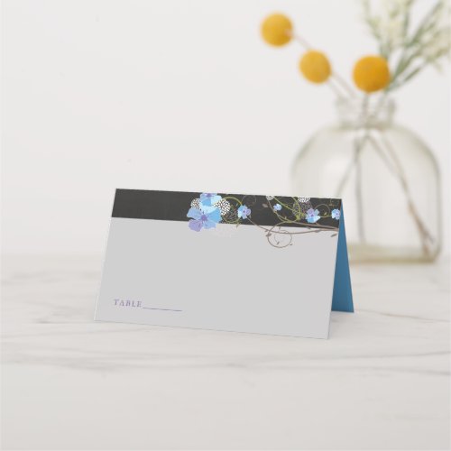 Blue Hibiscus  Swallows Floral Chalkboard Wedding Place Card