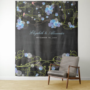 Blue Hibiscus & Swallows Floral Wedding Backdrop
