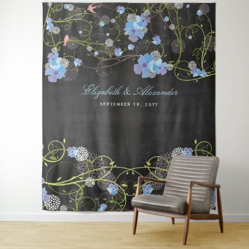 Blue Hibiscus  Swallows Floral Wedding Backdrop